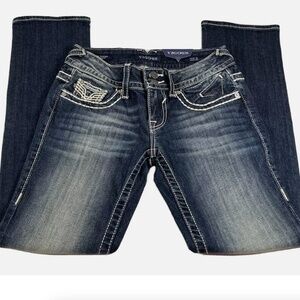 Vigoss Jeans 26 The Chelsea Straight Low Rise Thick Stitch Blue Size 26x30